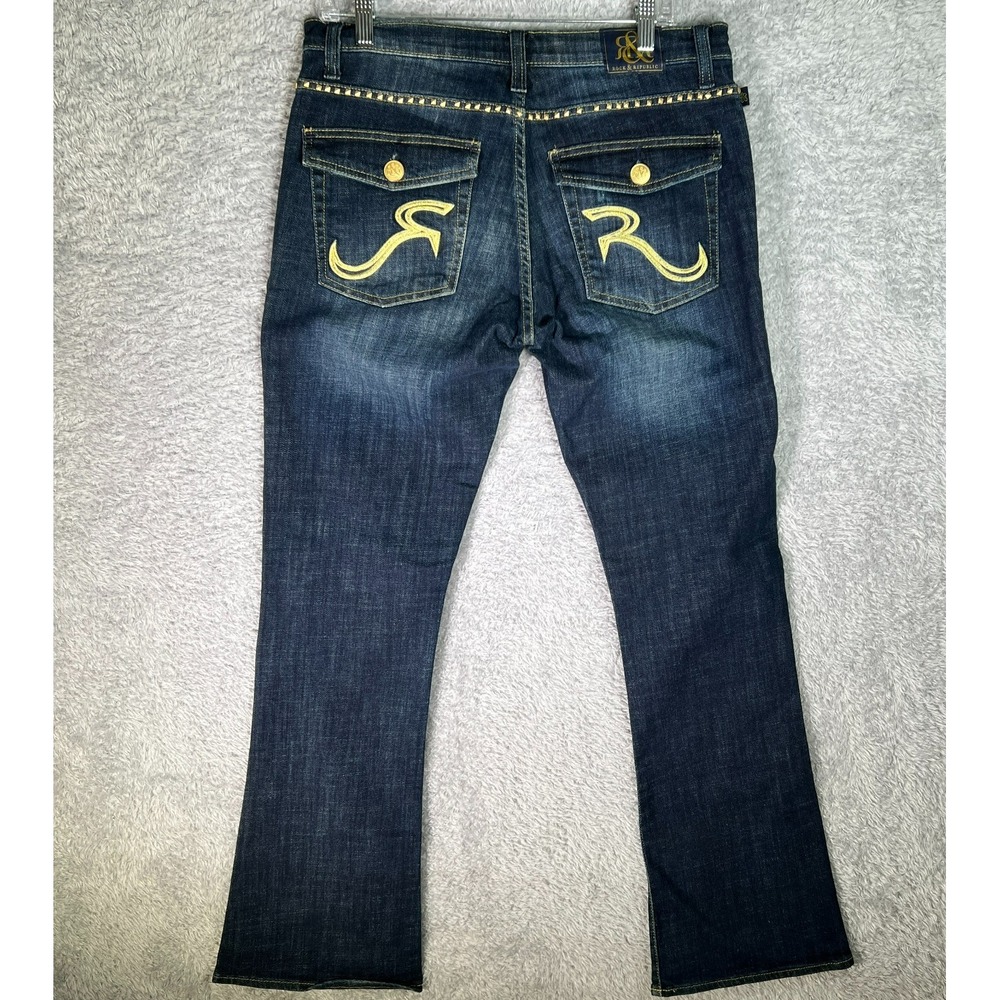 Rock & Republic Kasandra 12‎ Bootcut Jeans Dark Wash Whiskering Studded Western
